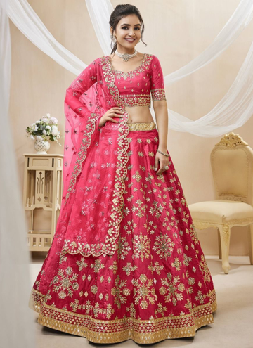 Paper Mirror Work Pink Mulberry Silk Lehenga Choli For Wedding